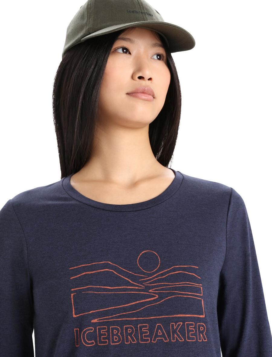 Women's Icebreaker Merino Central Classic T-Shirt Sunset Long Sleeve Midnight Navy | CA 1314WNBY